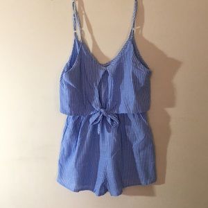 Tie Front Striped Cami Romper
